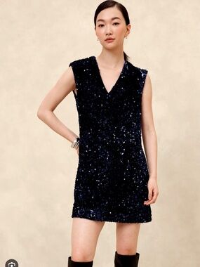 BANANA REPUBLIC Midnight Navy Blue Sequin Mini Dress ~ XXS  0P 00